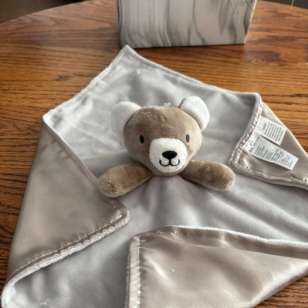 Baby Starters My First Bear Security Blanket Lovey Gray Brown Satin Back A50598